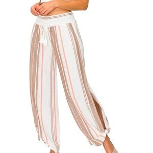 VANILLA STAR Women Linen Blend Striped‎ Wide Leg Boho Pants Size S